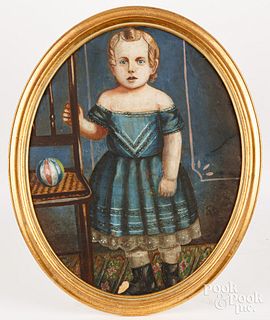 Oil on paper portrait of a child, 19th c.