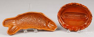 Pennsylvania redware fish mold and cornbread mold