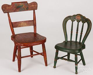 Two Pennsylvania painted doll chairs, 19th c.