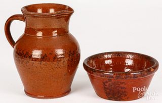 Pennsylvania redware pitcher and bowl