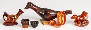 Redware, including a Seagreaves bird whistle, etc.