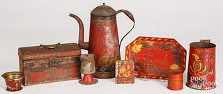 Collection of red toleware, 19th c.