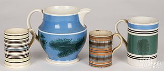Three mocha mugs and a pitcher