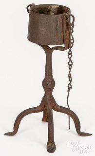 Wrought iron kettle lamp, 19th c.