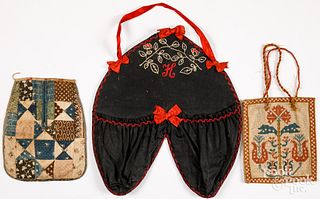 Three embroidered pockets, 19th c.