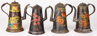 Four toleware coffeepots, 19th c.