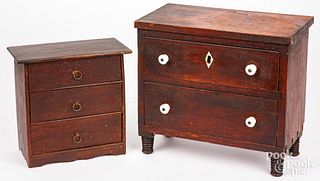 Two miniature dressers in cherry and walnut