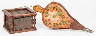 Painted bellows and footwarmer, 19th c.