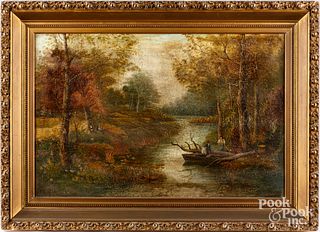 American oil on canvas river landscape