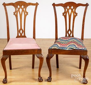 Pair of Chippendale style walnut dining chairs