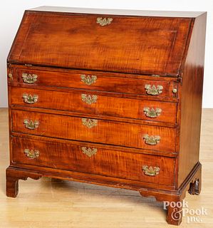 New England Chippendale tiger maple desk