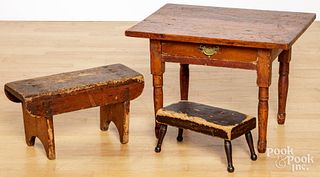 Child's table and two footstools, 19th c.