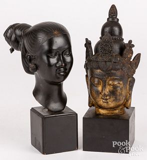 Two Asian bronze busts