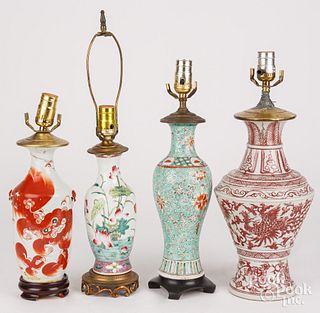 Four Chinese porcelain table lamps