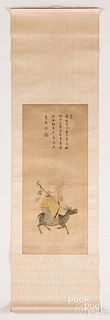 Chinese watercolor and silkwork scroll