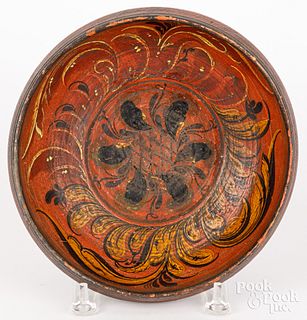 Scandinavian painted ale bowl, dated 1855