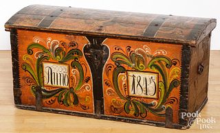 Scandinavian painted dome lid trunk, dated 1845