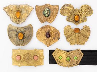 ANTIQUE ART NOUVEAU AND OTHER GILT-METAL BELT OR DRESS BUCKLES, LOT OF EIGHT