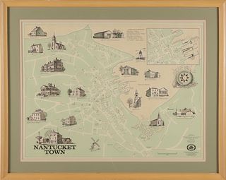 Framed Map of Nantucket Town, Drawn by George Buctel, 1973