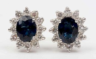 Pair of 18K White Gold Earrings w/ Sapphires & Diamonds.