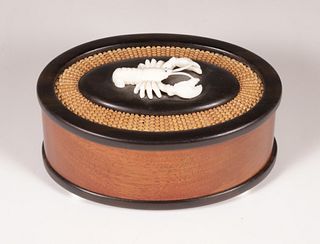 Nap Plank Oval Basket Weave Box with Carved Lobster, circa 2004