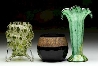 Lot Of 3: Footed Czech Glass Vases.