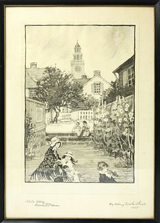 Mary Cowles Clark Black and White Lithograph "Stone Alley, Nantucket, Mass"