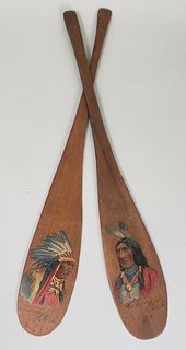 Pair of Vintage Carved Souvenir Adirondack Miniature Canoe Paddles, circa 1930s
