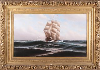 Theodore Victor Carl Valenkamph Oil on Canvas "Clipper on the High Seas"