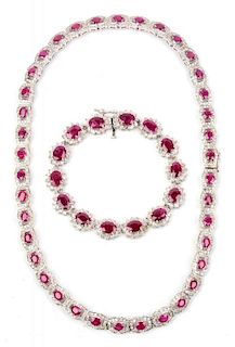 14K and 18K White Gold Diamond & Ruby Necklace & Bracelet.