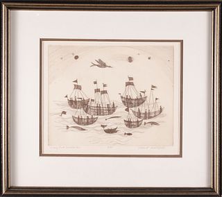 John F. Lochtefeld Limited Edition Etching "Lively on a Crowded Sea"
