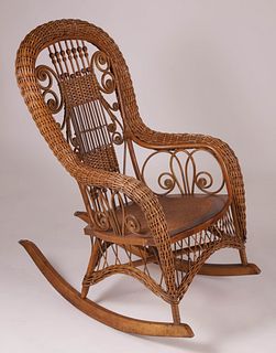 Vintage Labeled Heywood Brothers Wood and Wicker Rocker