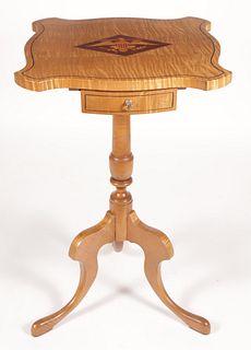 Contemporary Federal Style Eagle Inlaid Tiger Maple Candlestand