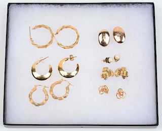 7 Pairs Of 14K Gold Earrings.