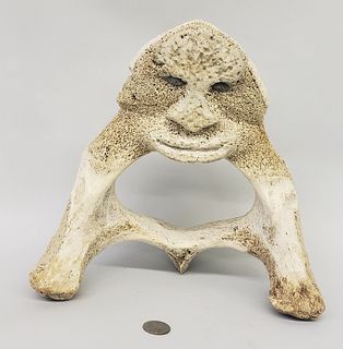 Inuit Carved Antique Whalebone Vertebrae Figural Sculpture, 19th century