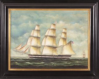 Contemporary China Trade Style Oil on Canvas "Portrait of an American Clipper Ship"