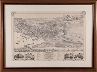 "Bird's Eye View of the Town of Nantucket" Lithograph, Reprinted 1948