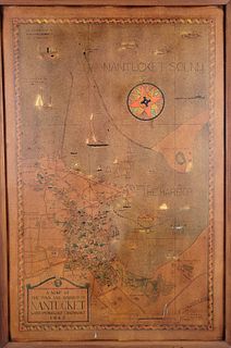 Rare 1925 Map of The Town and Harbor of Nantucket by Phillip L. Hall