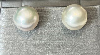 Fine Pair of 11.5mm White South Sea Pearl Earrings, 14k Yellow Gold