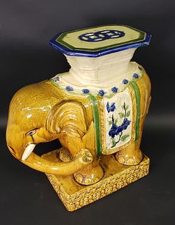 Vintage Glazed Figural Ceramic Chinese Royal Elephant Garden Stool