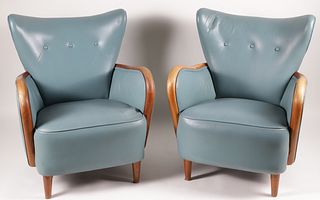 Pair of Art Deco Green Leather Chairs