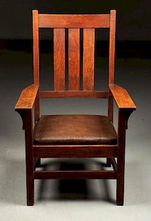 Rare Gustav Stickley Tall Back Large Arts & Crafts Armchair.