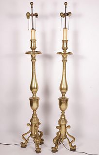 Pair of Vintage Brass Candlestick Floor Lamps