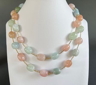 Multi-color Polished Aquamarine Stone Bead Sterling Silver Vermeil Necklace