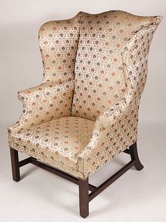 Floral Upholstered American Wing Chair, 18th Century