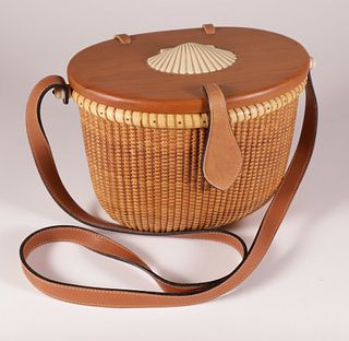 Nantucket Basket Friendship Purse with Leather Shoulder Strap