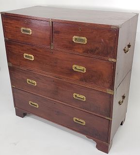 Antique Two Part Brass Bound Campaign Chest, 19th century
