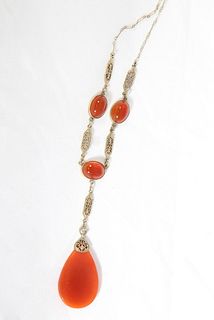 Carnelian and Silver Vermeil Stone Lariat Necklace
