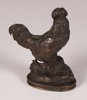 Auguste Nicholas Cain Dark Brown Patinated Bronze Polish Crested Cockerel