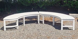 Pair of Weatherend Curved Benches in White Yacht Finish